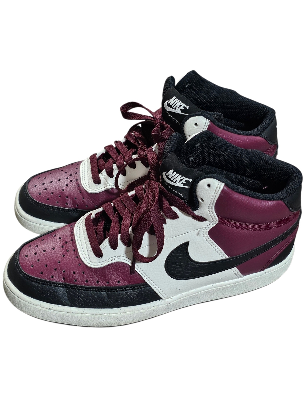 Nike Court Vision Mid-Top Sneakers Men's 7 Beetroot Maroon Burgundy Black White